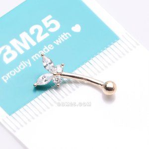 14 Karat Gold Prong Set Marquise Butterfly Gem Sparkle Curved Barbell